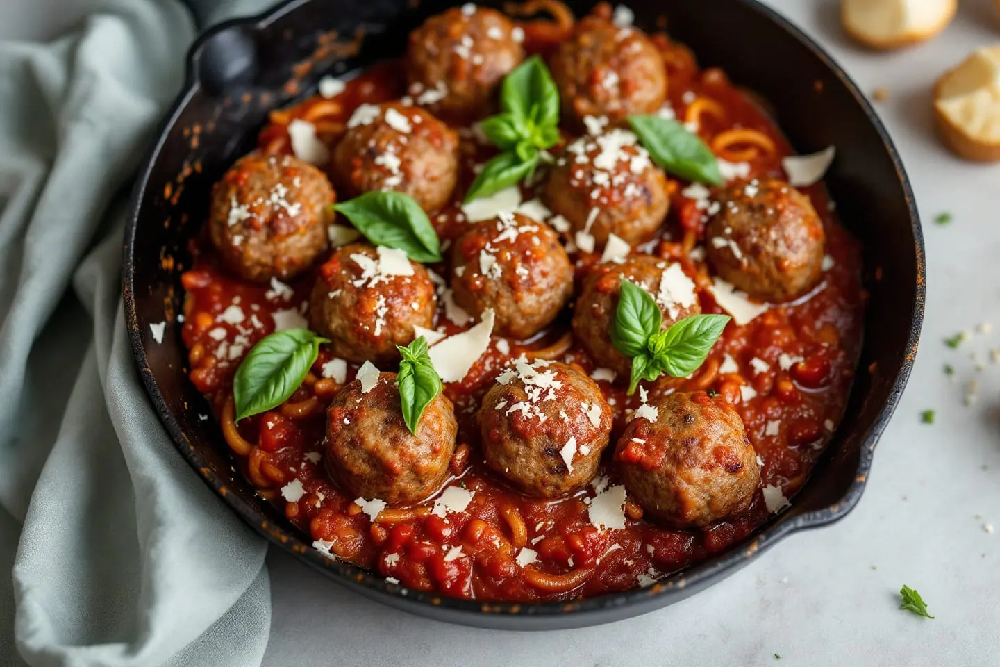 Hackbällchen in Tomatensauce mit Parmesan und Basilikum