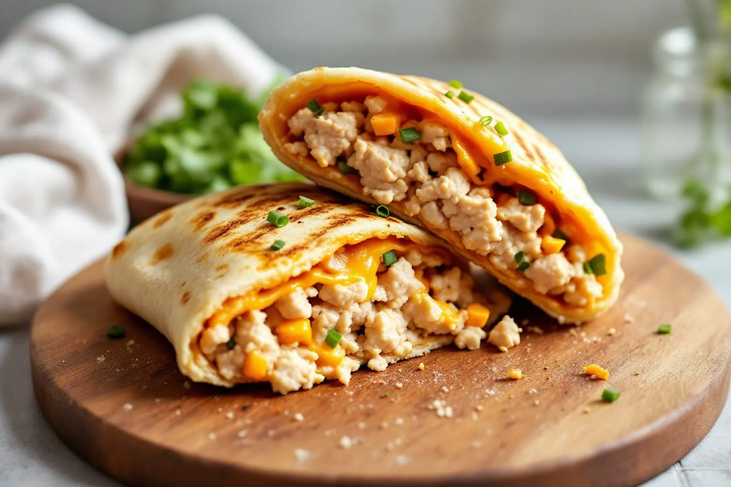 Gebratener Wrap mit geschmolzenem Käse, aufgeschnitten